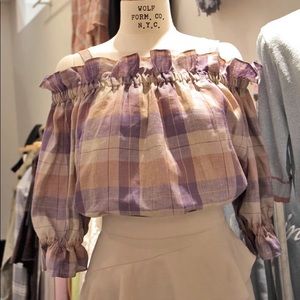 plaid off shoulder blouse
